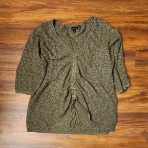 Torrid Olive Green Knit Pointelle Sweater, 2X